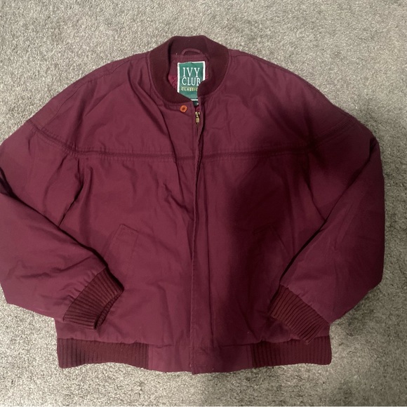 Vintage 80's Ivy Club Classic Jacket Men Medium Bomber Jacket Maroon - Picture 2 of 6